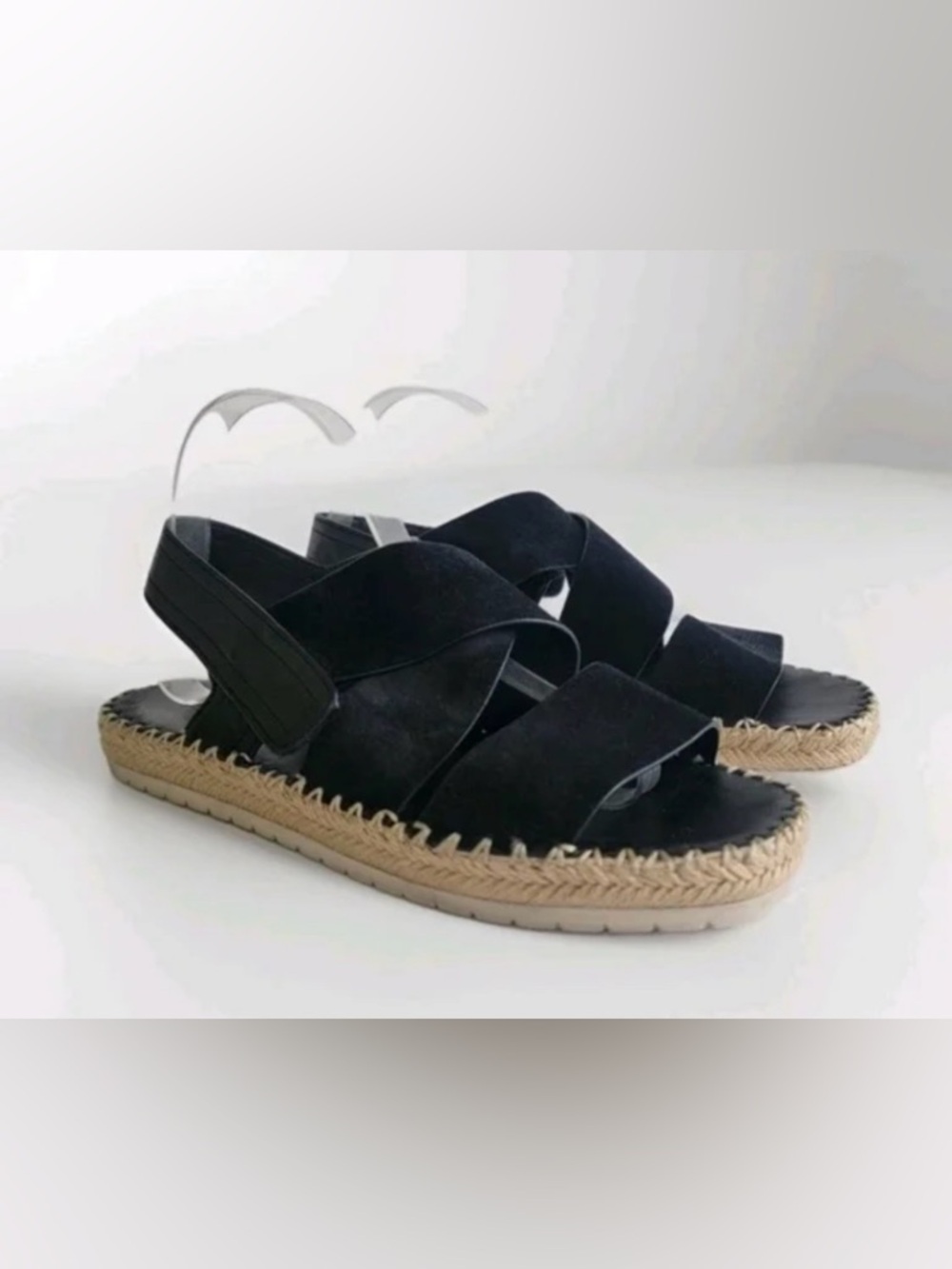 Vince Tenison Espadrille Flat Sandal Black Suede Adjustable Strap Women Size 9.5